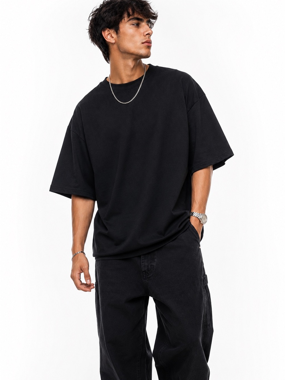 Black Tee 2-Pack Oversized Cotton Back to School Casual Workwear‎ Streetwear XXL